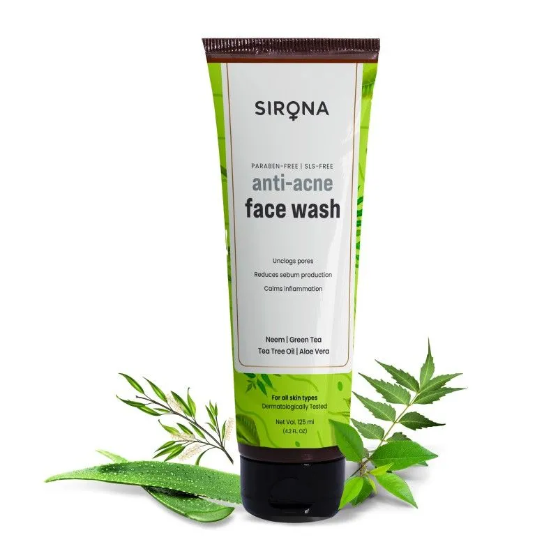 Sirona Anti-Acne Face Wash For Men & Women Infused with Neem Aloe vera Tea Tree Oil & Green Tea