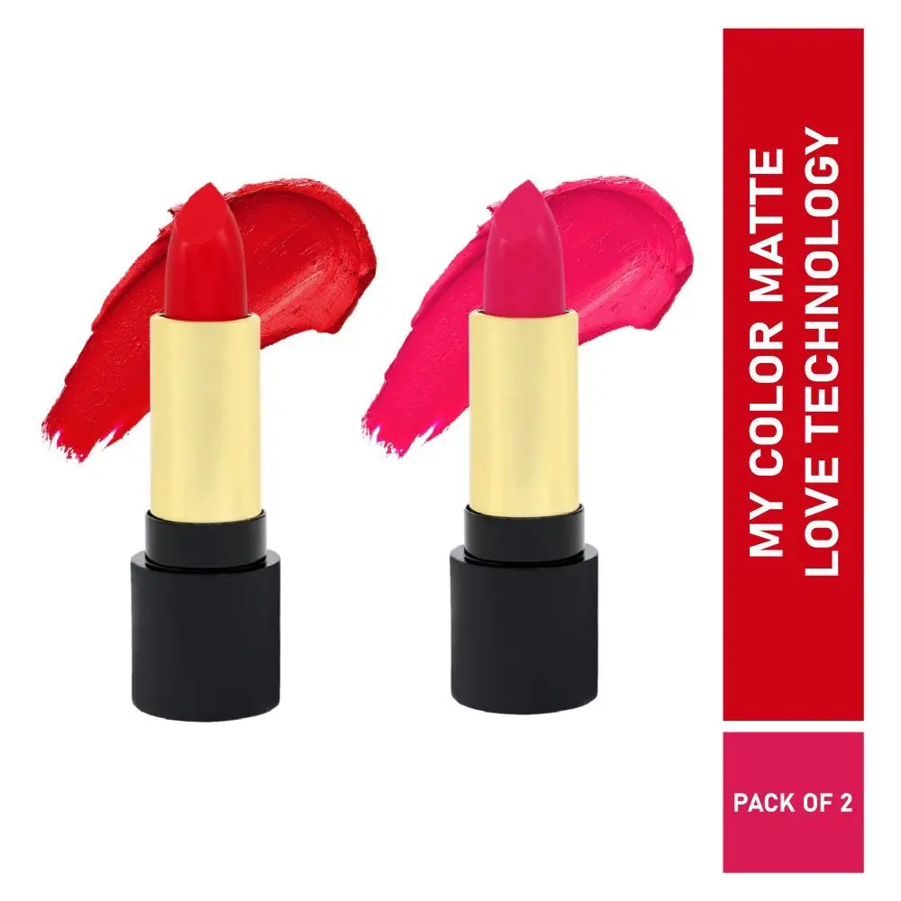 Half N Half Velvet Matte Texture Lipstick My Colour, Brave-Red & Full-Fuschia, PO2 (7.6gm)