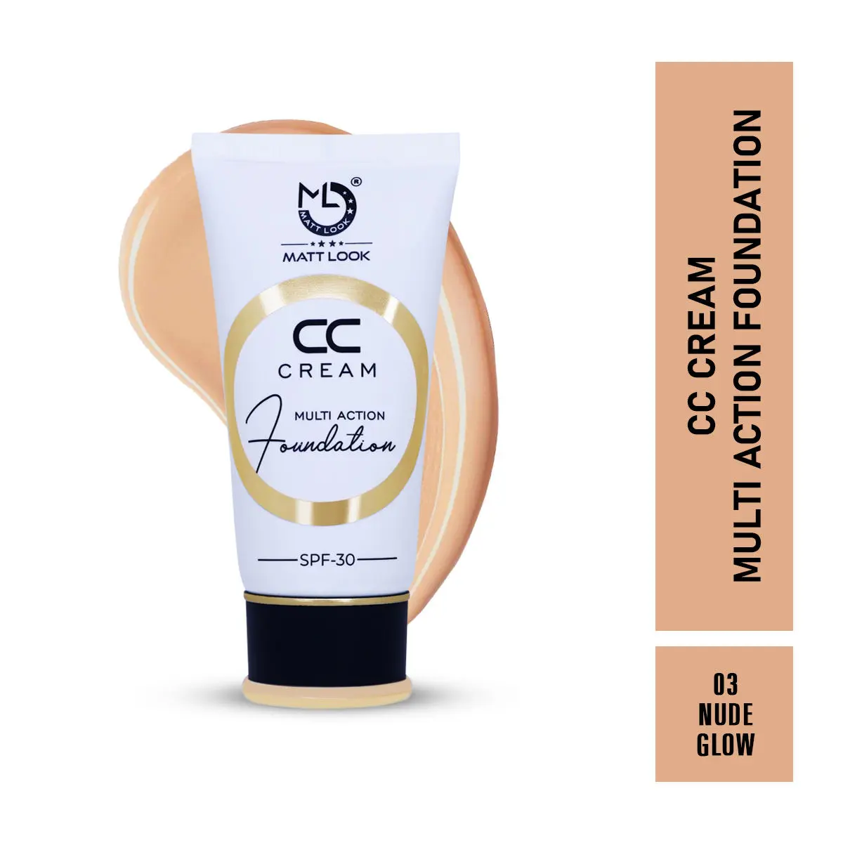 Mattlook CC Cream Multi Action Foundation- Colour Correcting Brightening Full Coverage Lightweight Even Skin Tone Natural Finish -Nude Glow (60gm)