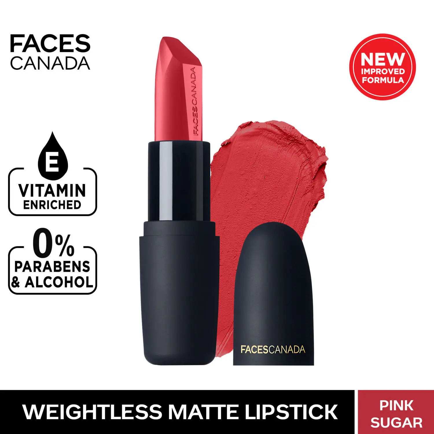 Faces Canada Weightless Matte Lipstick |Jojoba and Almond Oil enriched| Highly pigmented | Smooth One Stroke Weightless Color | Keeps Lips Moisturized | Shade - Pink Sugar 4.5 g