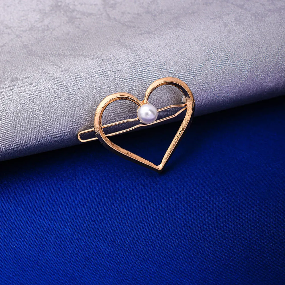 Ferosh Phyllis Golden Pearl Heart Hair Pin