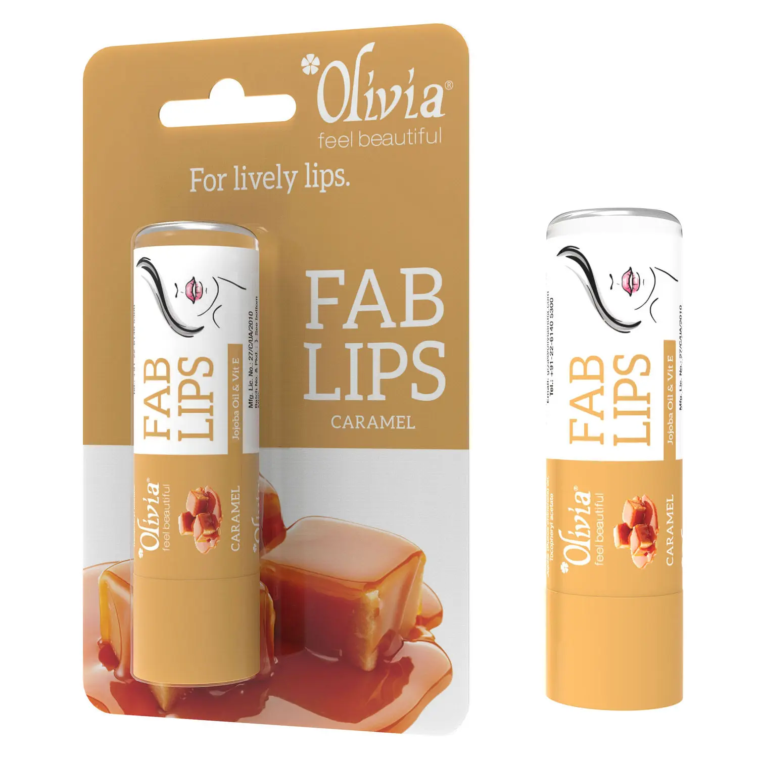 Olivia Caramel Fab Lip Balm Jojoba Oil & Vitamin E for Lively Lips (4.3 g)