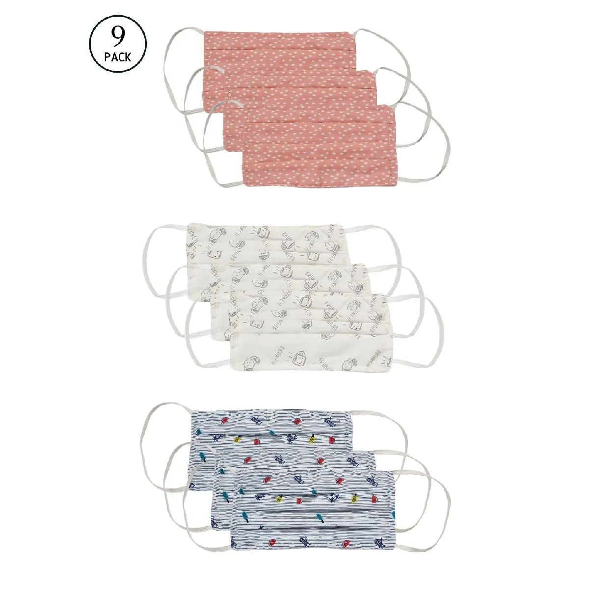 Bellofox Alice,brunch And Beach Vibes 3-layer 3-ply Reusable & Washable Cotton Face Mask (set Of 9)