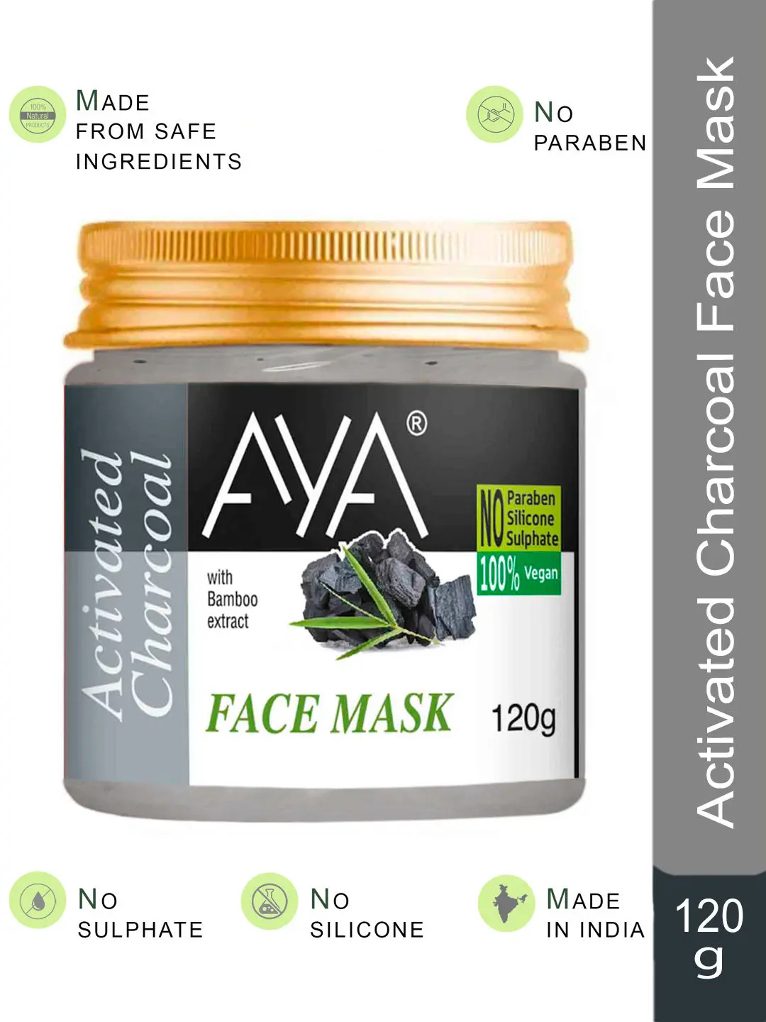 AYA Activated Charcoal Face Mask, 120 g | No Paraben, No Silicone, No Sulphate