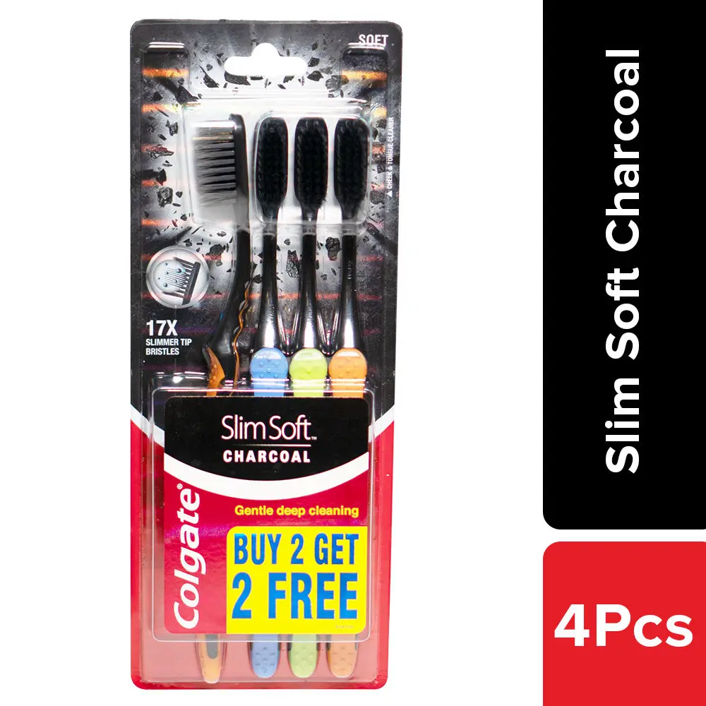 Colgate Slim Soft Charcoal Toothbrush - 4 Pcs (Buy 2 Get 2 Free)