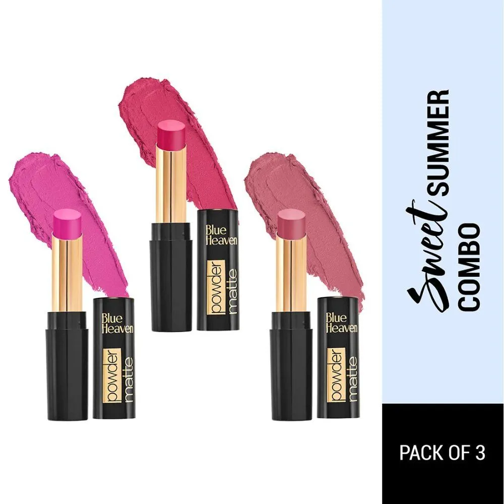 Blue Heaven Powder Matte Lipsticks Sweet Summer Combo, Set Of 3