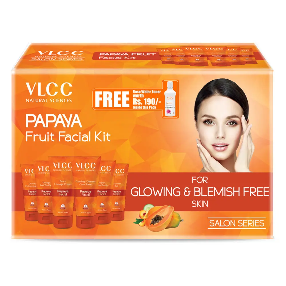 VLCC Papaya Fruit Facial Kit + FREE Rose Water Toner Worth (300 g + 100 ml)