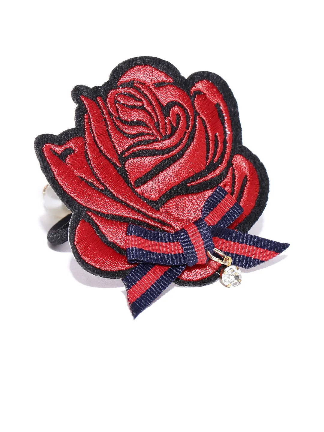 Blueberry Embroidered Rose Elasticated Ponytail Holder