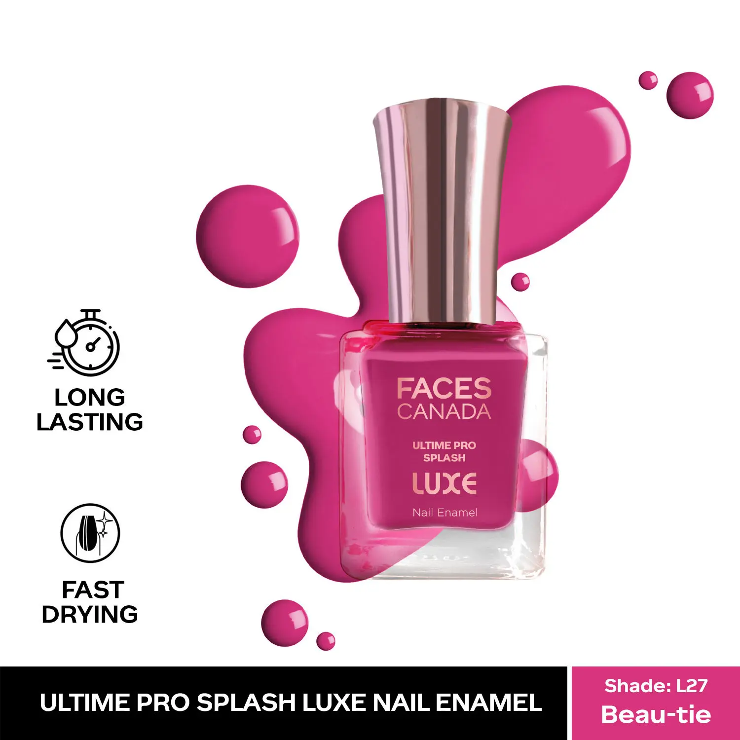 FACESCANADA Ultime Pro Splash Luxe Nail Enamel I Quick-drying I Long lasting I Even-Finish I Vegan I Cruelty-free I Non-Toxic I Ethanol-free I Beau-tie (L27)12ml