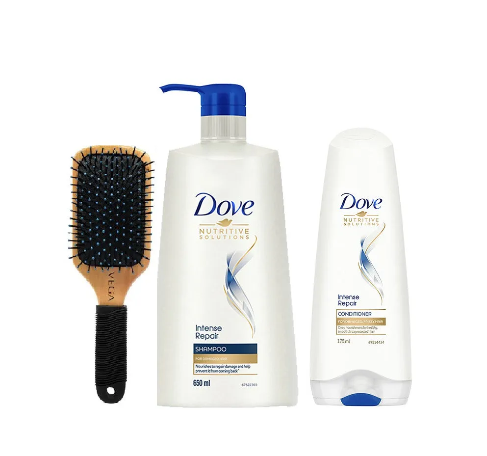 Dove Intense Repair Shampoo + Conditioner with Vega Hair Brush Combo