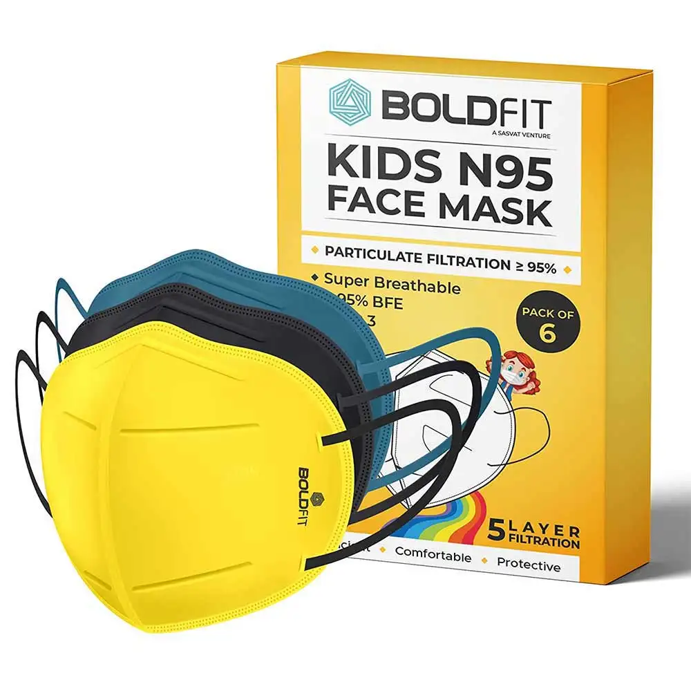 Boldfit N95 Face Mask for Kids,  Black, Blue, Yellow