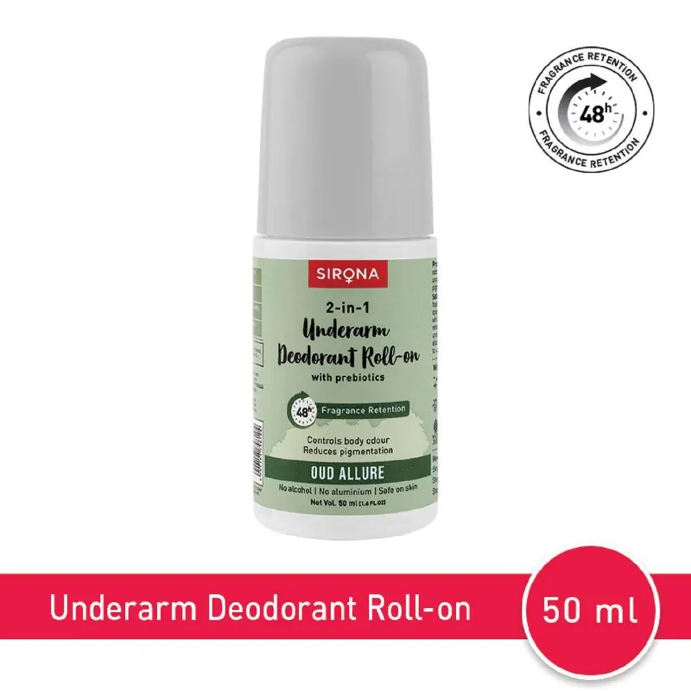 Sirona Underarm Roll On Deodorant for Women & Men | Removes Odour, Long Lasting & Alcohol Free | Oud Allure - 50ml