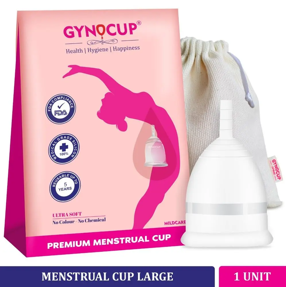 GynoCup Reusable Menstrual Cup for Women| | Large Size with Pouch |Transparent Color| 100% Medical Grade Silicone | Wearable Upto 12 hours | No leakage | Ultra Soft, Odour & Rash free | FDA Approved