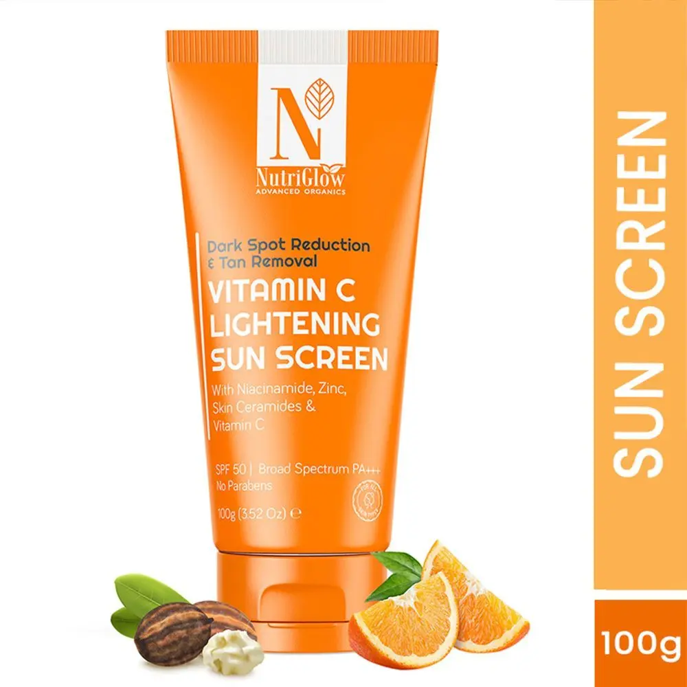NutriGlow Advanced Organics Vitamin C Lightening Sunscreen SPF50 PA+++ for Sun Protection, Quick Absorb, All Skin Types, 100gm