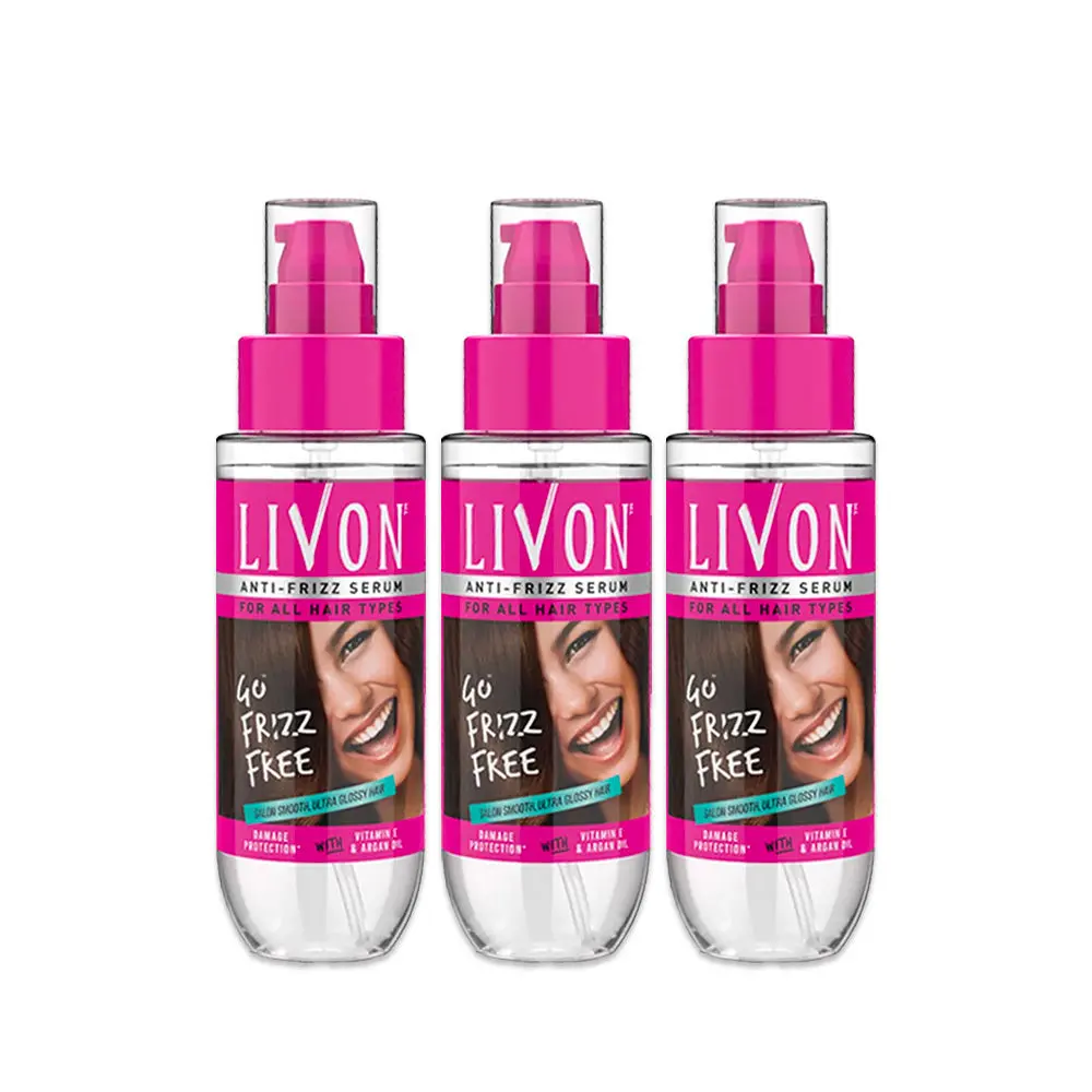 Livon Hair Serum for Women & Men, All Hair Types for Smooth, Frizz free & Glossy Hair, 50 ml - Pack of 3