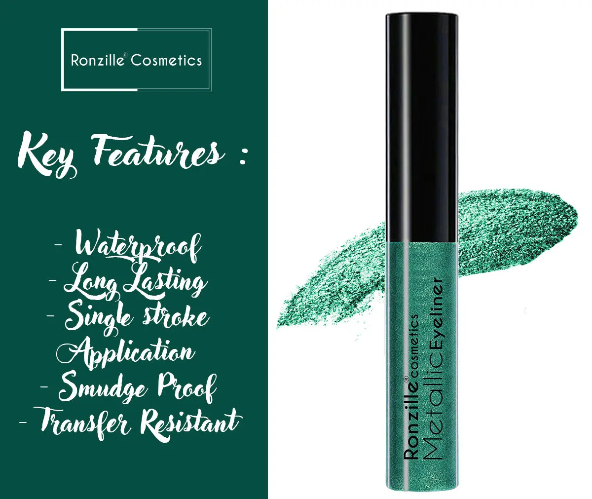 Ronzille Metallic Glitter Eyeliner- Green