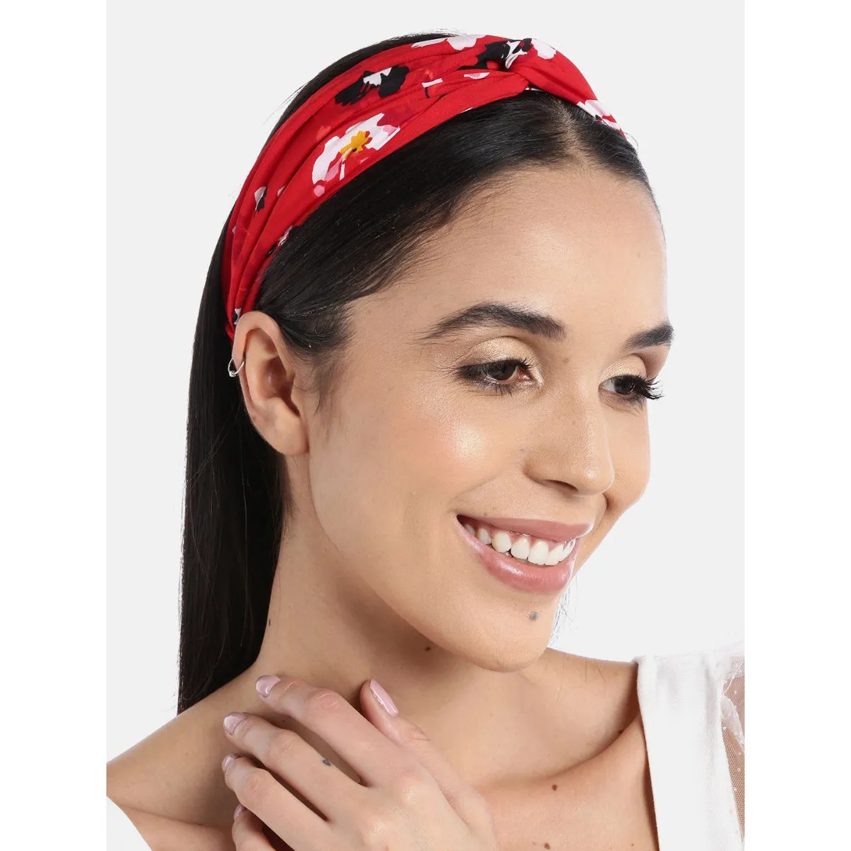 Blueberry Multi Floral Printed Red Hairband