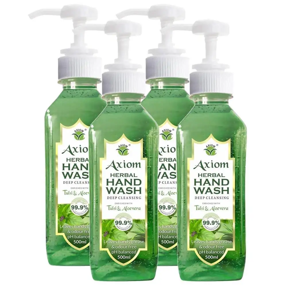 Axiom Herbal Hand Wash,  Tulsi & Aloevera  500 ml  99.9% Germs Protection Pack of 4