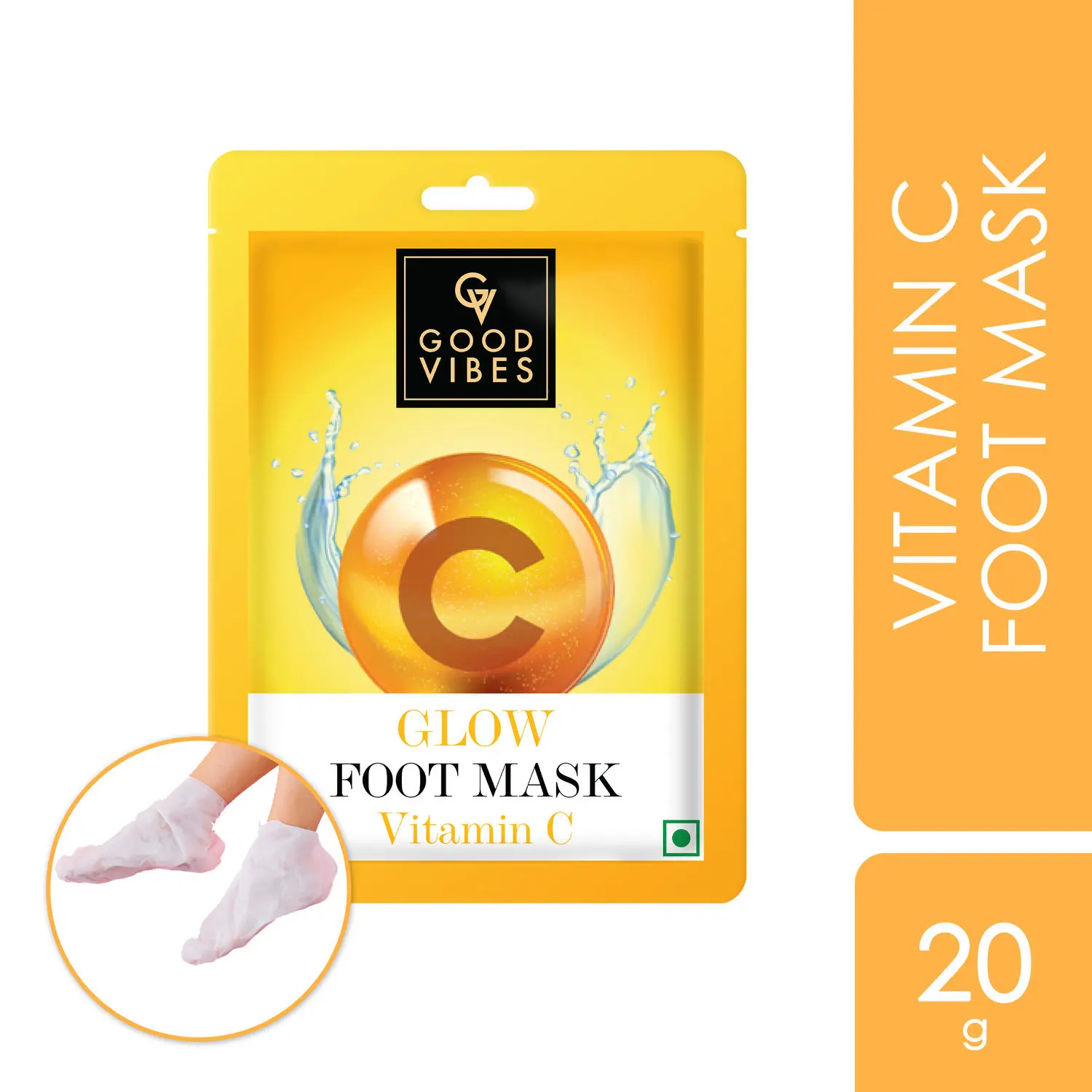 Good Vibes Vitamin C Glow Foot Mask | Rejuvenating, Softening | Vegan, No Parabens, , No Sulphates, No Animal Testing, No Alcohol (20 g)