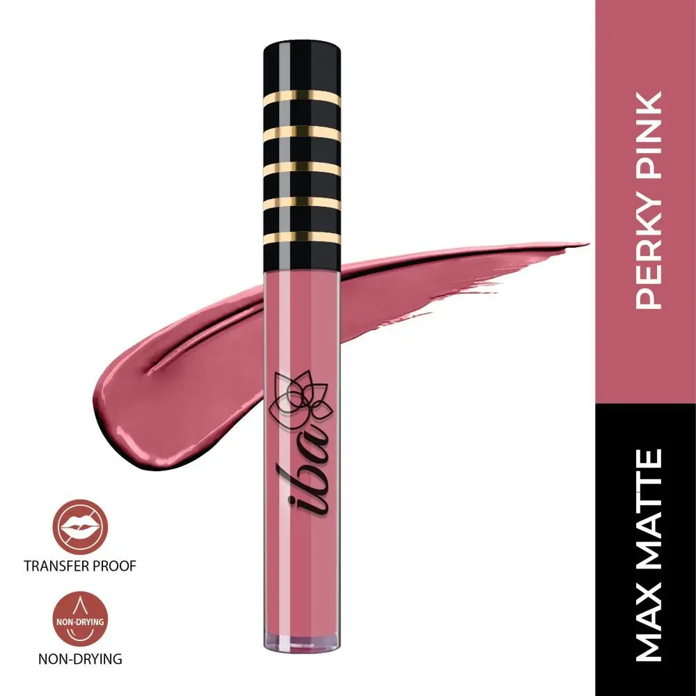 Iba Maxx Matte Liquid Lipstick Shade - Perky Pink, 2.6ml | Transfer proof |Vegan & Cruelty Free