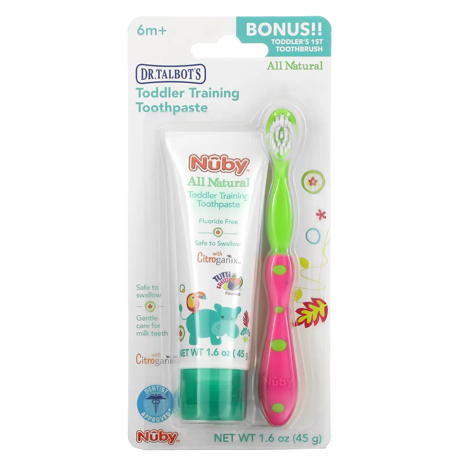 Toddler Training Toothpaste with Toothbrush, 6 m+, Tutti Frutti, 2 Piece Set