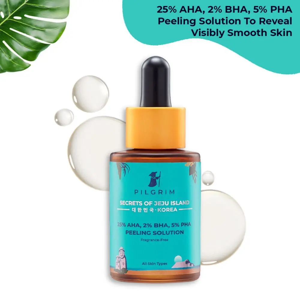 Pilgrim 25% AHA + 2% BHA + 5% PHA Peeling Solution for Face Pigmentation, Acne Marks & Blemishes | Beginner Friendly |Exfoliating Serum For Glowing Skin | Men & Women| All Skin Types| At-home facial | Korean Skin Care (30 ml)