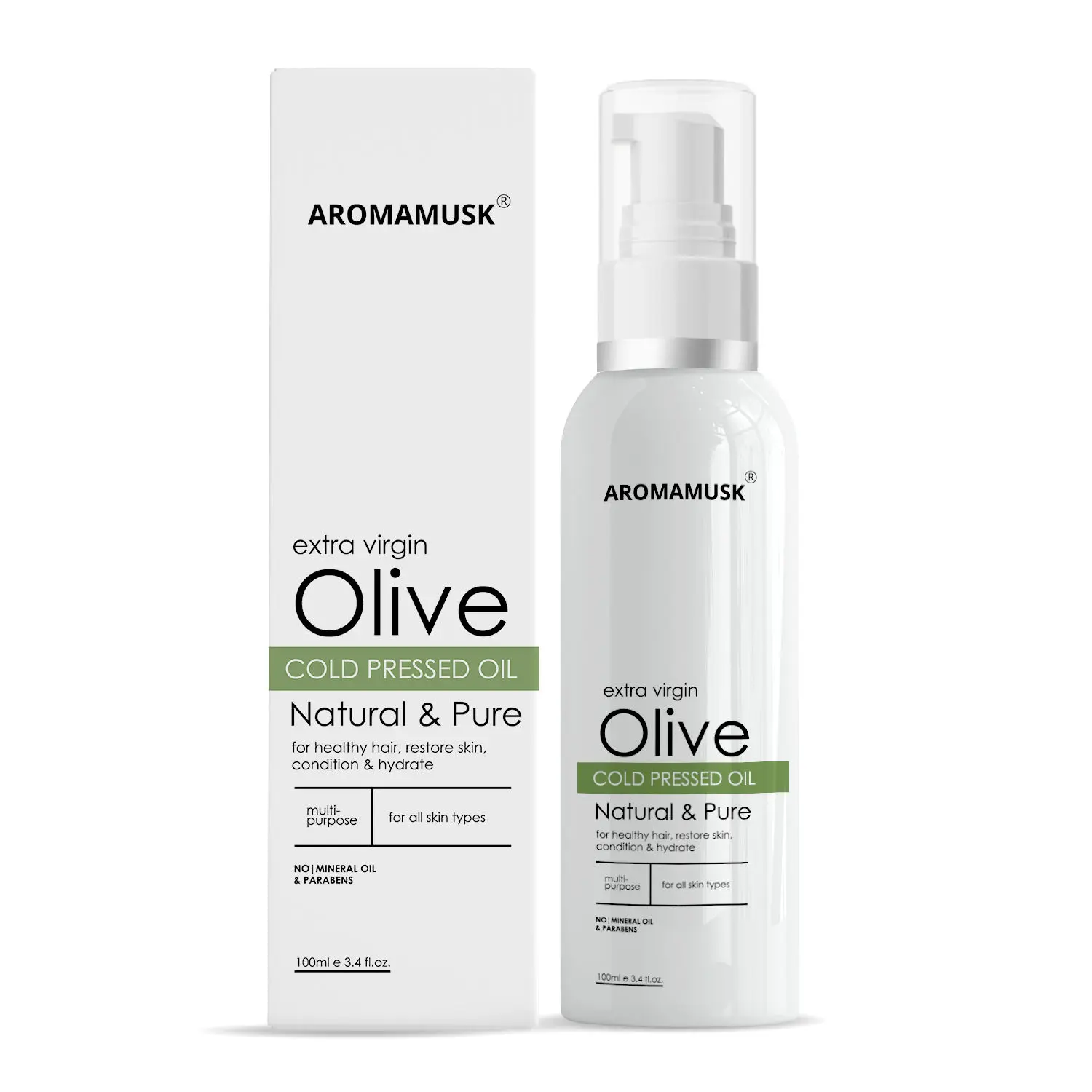 AromaMusk 100% Pure Cold Pressed Extra Virgin Olive Oil For Hair And Skin (100 ml)