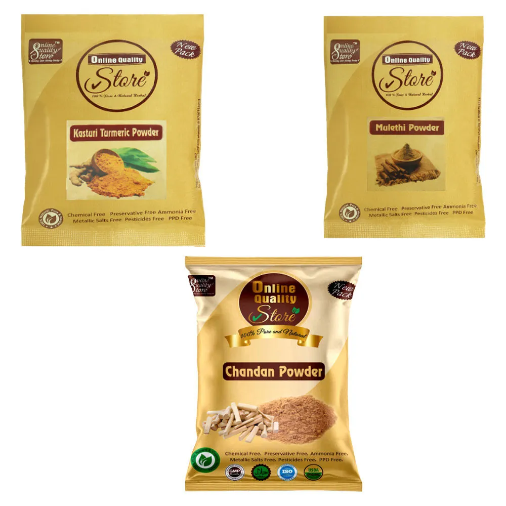 Online Quality Store Kasturi Turmeric Powder, Chandan Powder & Mulethi Powder for Hair & Skin