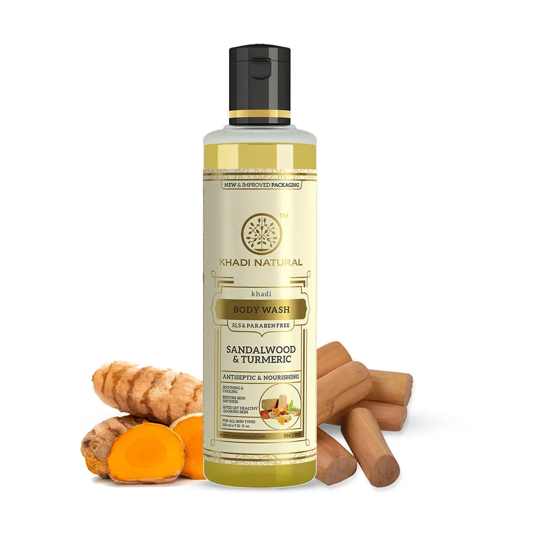 Khadi Natural Sandal & Turmeric Herbal Body Wash| Restore Skin Softness| SLS & Paraben Free - (210ml)