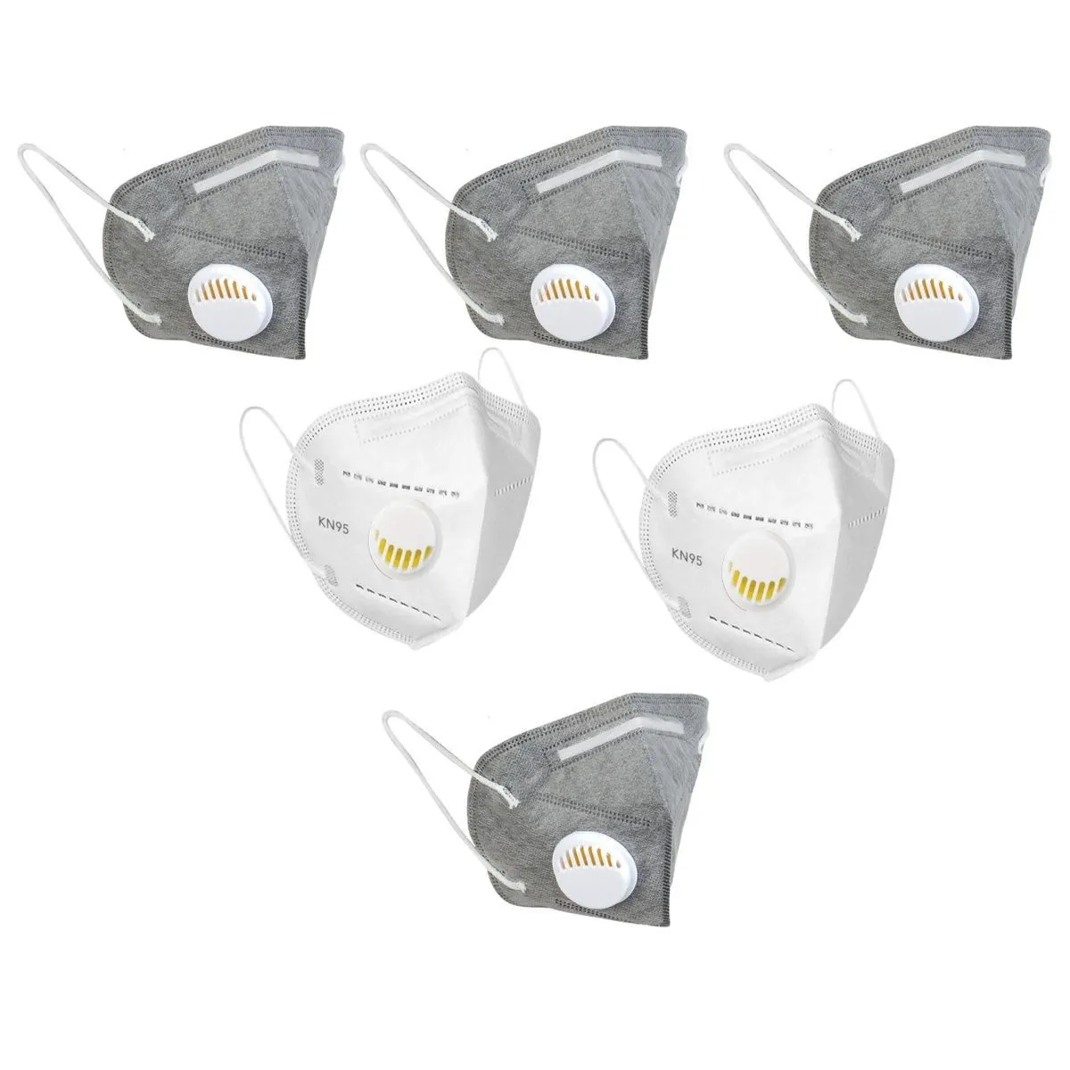 Fabula Pack of 6 KN95/N95 Anti-Pollution Reusable 5 Layer Mask (Grey,White,Grey)