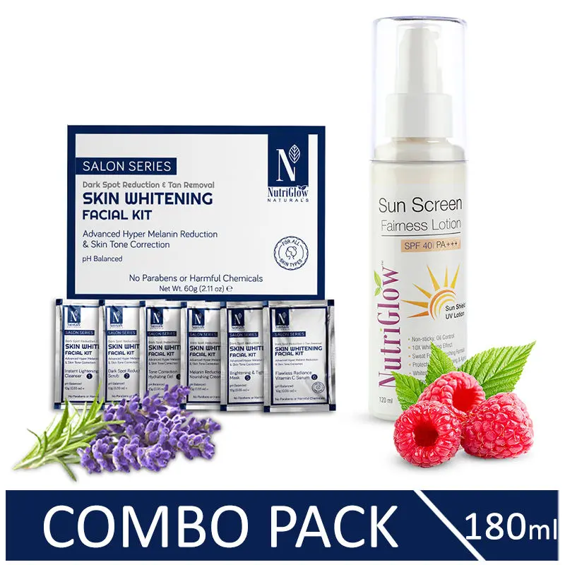 NutriGlow NATURAL'S Advanced Pro Formula Skin Whitening Facial Kit (60 gm) & Sunscreen SPF 40 (120 ml) For Skin Tone Correction