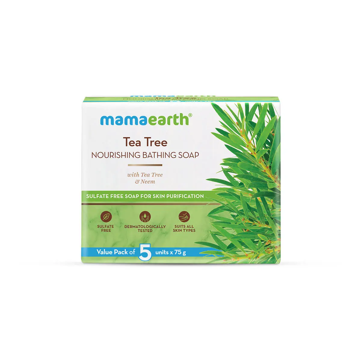 Mamaearth Tea Tree Nourishing Bathing Soap With Tea Tree and Neem for Skin Purification (5x75 g)