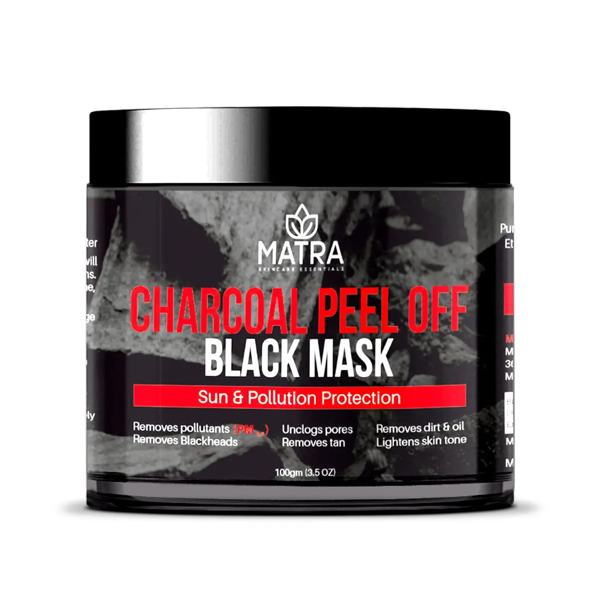 Matra Activated Charcoal Peel Off Mask - Black Mask – Blackhead Remover Mask For Oil Control, Tan Removal And Pm 2.5 Anti-Pollution with Free Mask Brush