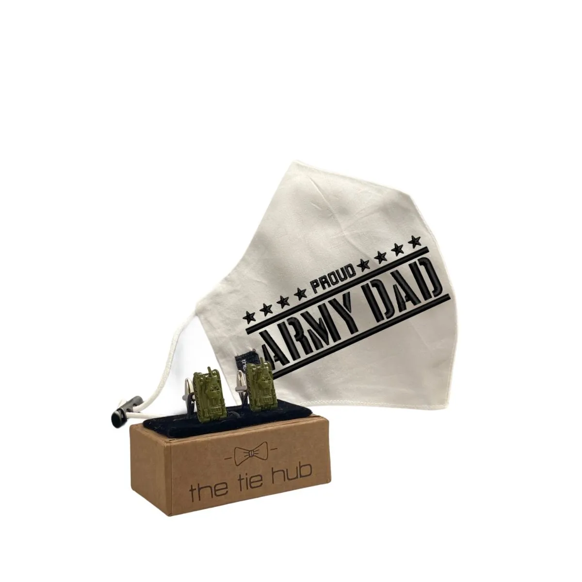 The Tie Hub Proud Army Dad Face Mask with Military Tank Cufflinks