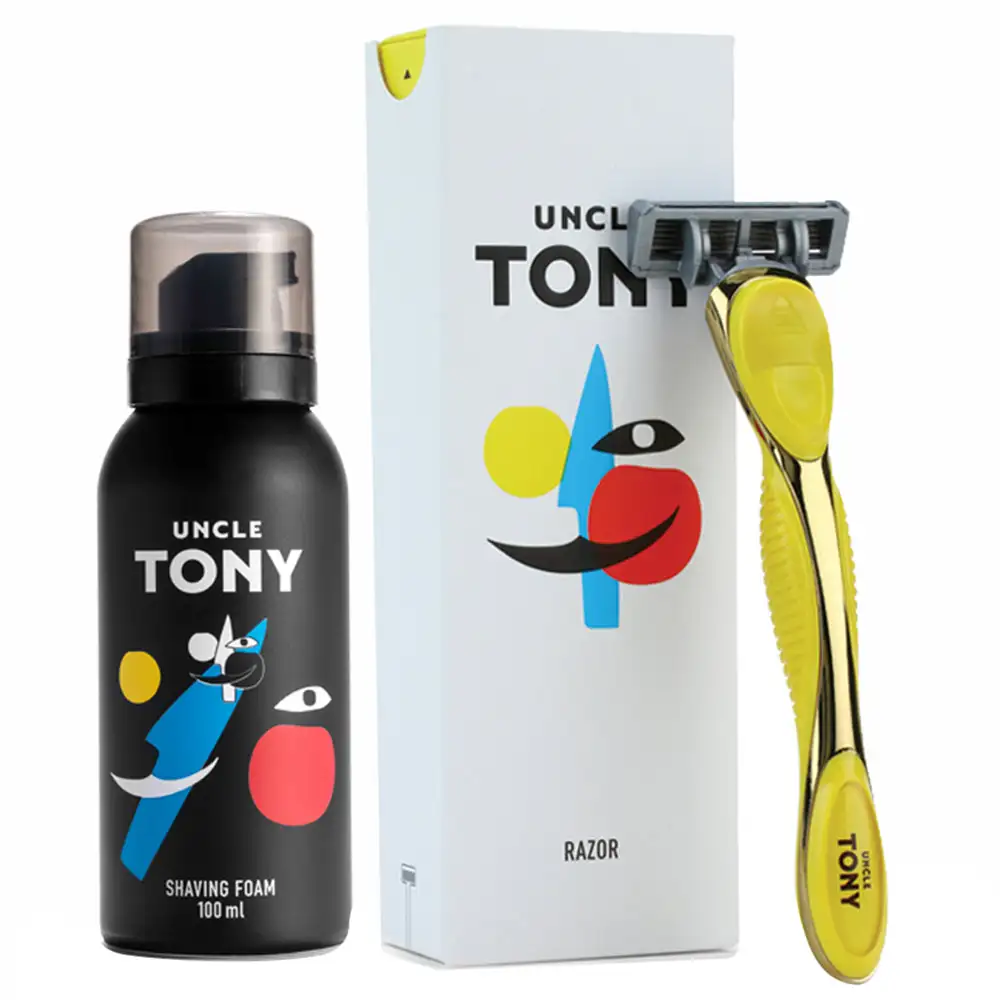 Uncle Tony Shaving Experience Kit (Razor + Foam),  2 Piece(s)/Pack  for All Types of Beard Yellow