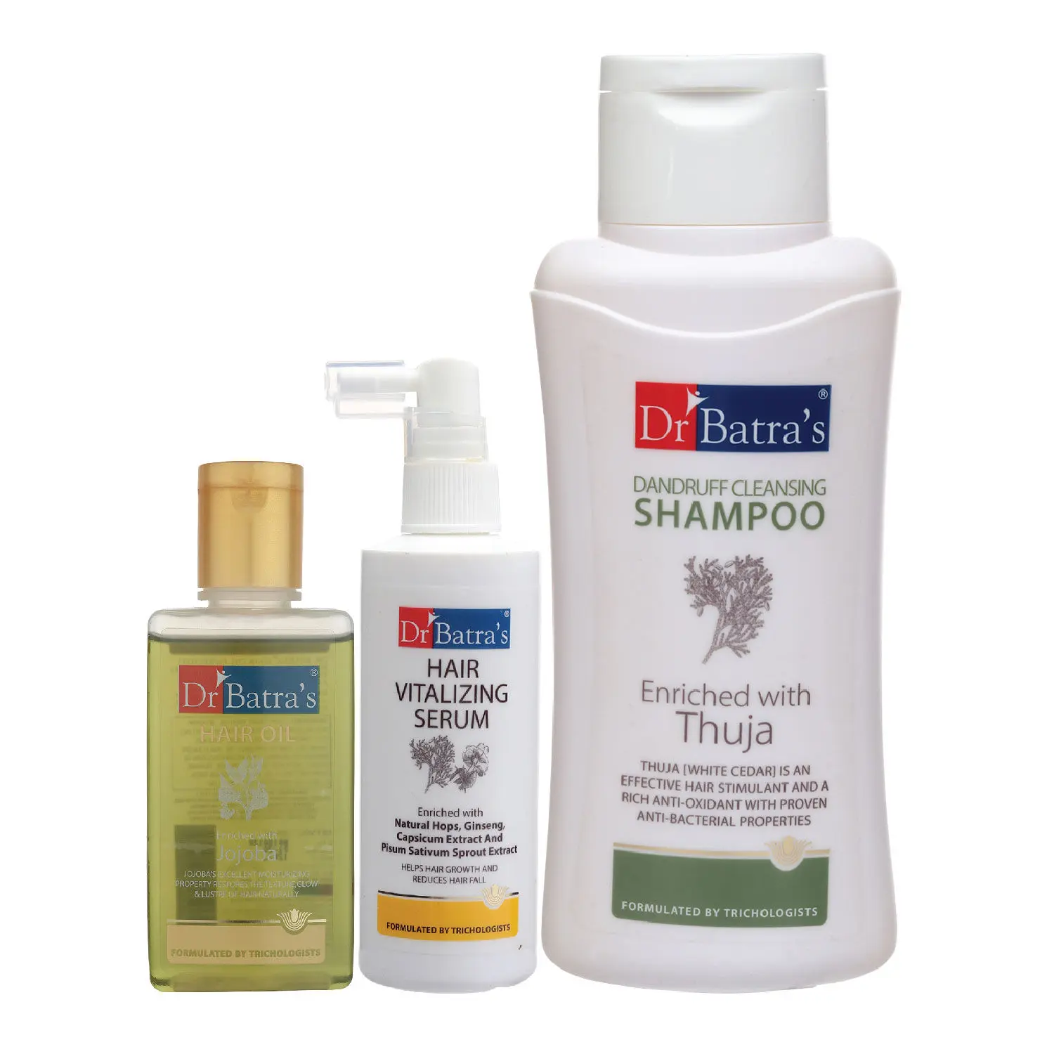 Dr Batra's Hair Vitalizing Serum 125 ml, Dandruff Cleansing Shampoo - 500 ml and Hair Oil - 100 ml