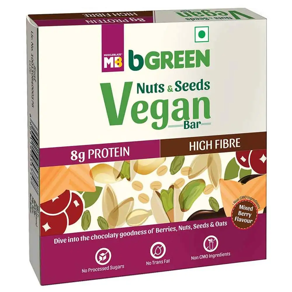 bGREEN Nuts & Seeds Vegan Protein Bar by MuscleBlaze OP,  6 bar(s)  Mix Berry  (60g Each)