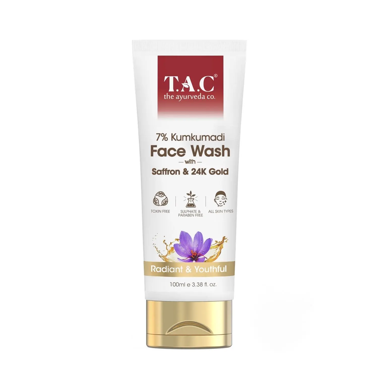 TAC - The Ayurveda Co. 7% Kumkumadi Face Wash with Saffron & 24K Gold Dust for Radiant & Youthful Skin, 100ml