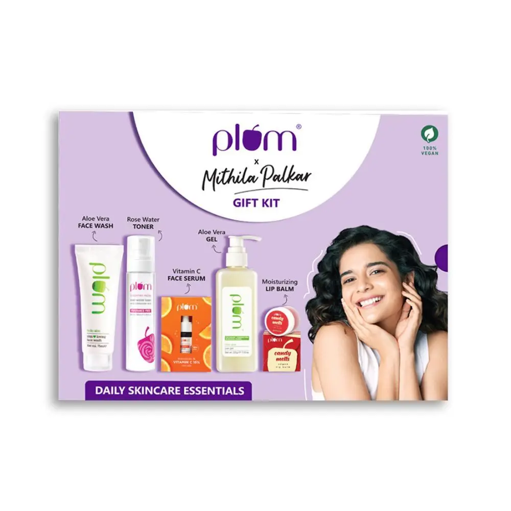 Plum Daily Skincare Essentials | Mithila Palkar Gift Kit| For Nourished & Glowing Skin | All Skin Types | 100% Vegan