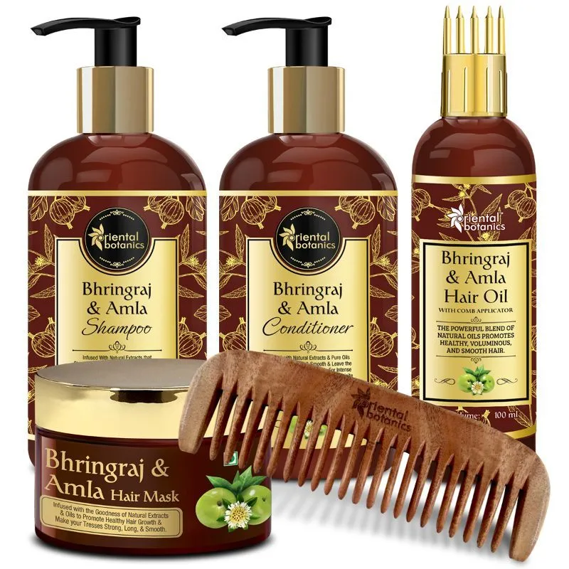 Oriental Botanics Bhringraj & Amla Hair Shampoo + Conditioner + Hair Mask + Hair Oil + Neem Comb