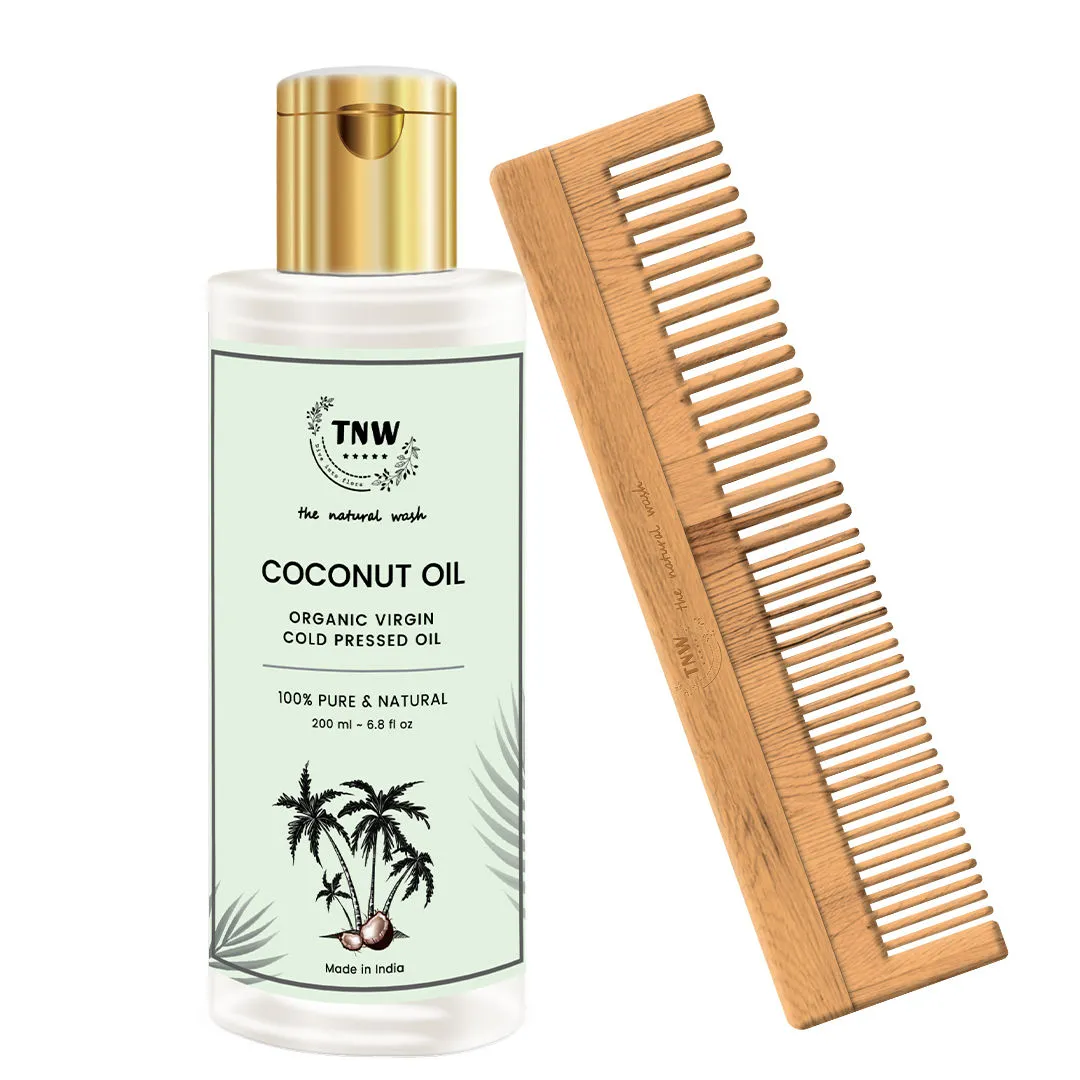 TNW The Natural Wash Virgin Coconut Oil With Neem Wood Comb