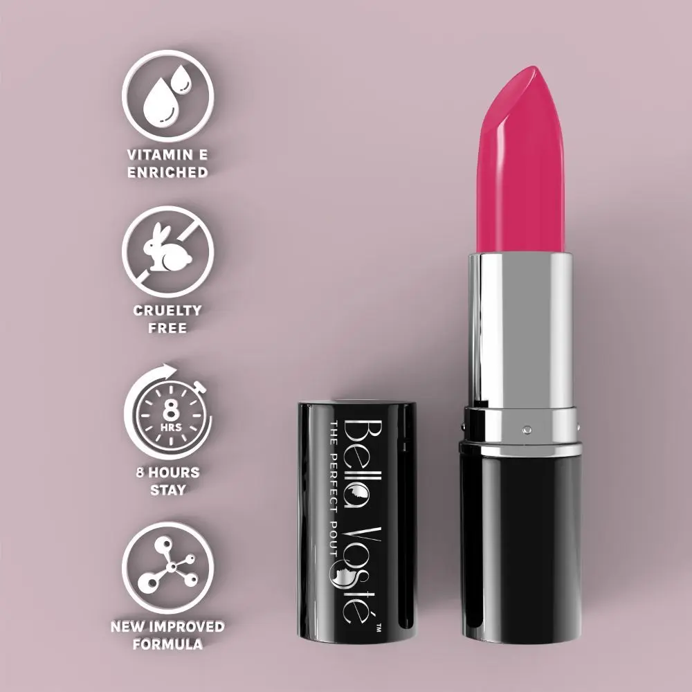 Bella Voste Sheer Creme Lust Lipstick Candy Rich 19 (4.2 g) I Satin Finish I Cruelty Free I Long Lasting Improved Formula I One Stroke Aplication I Highly Pigmented