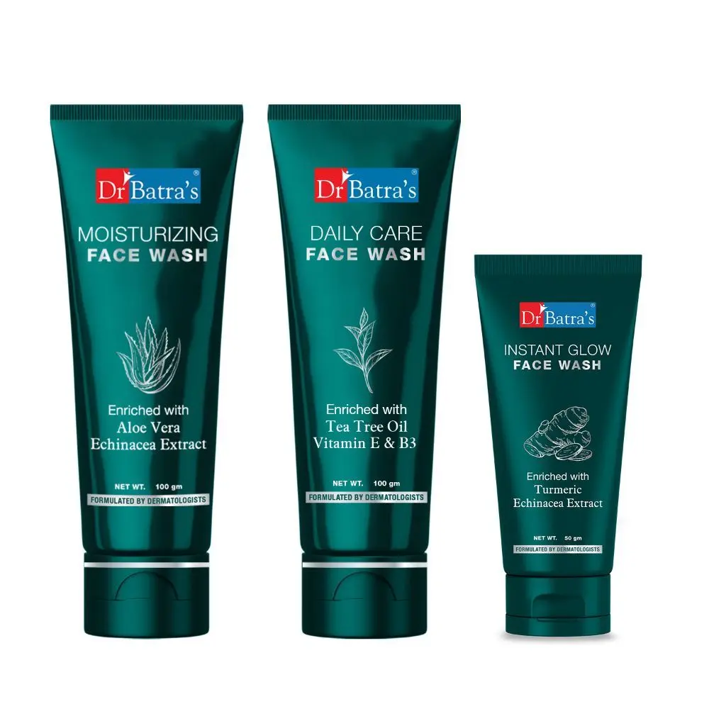 Dr Batra's Face Wash Daily Care - 100 gm, Face Wash Moisturizing - 100 gm and Face Wash Instant Glow - 50 gm ( Pack of 3 for Men and Women)