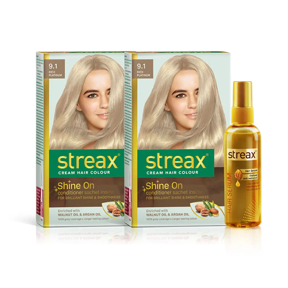 Streax Hair Colour Rich Platinum + Streax Walnut serum 45 ML