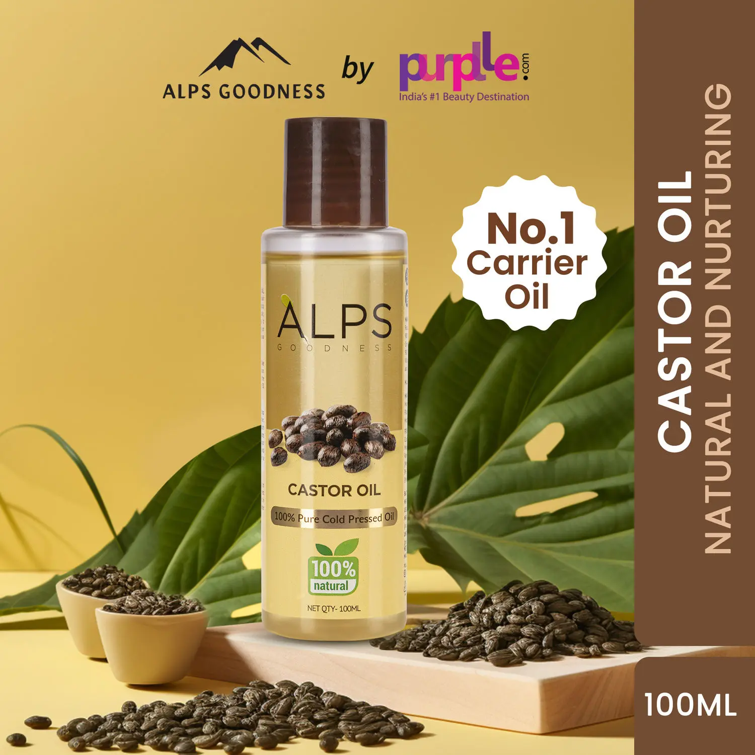 Alps Goodness 100% Pure Cold Pressed Castor Oil (100 ml) | For Hair & Skin | 100% Natural Arandee oil| No Parabens, No Sulphates, No Mineral Oil