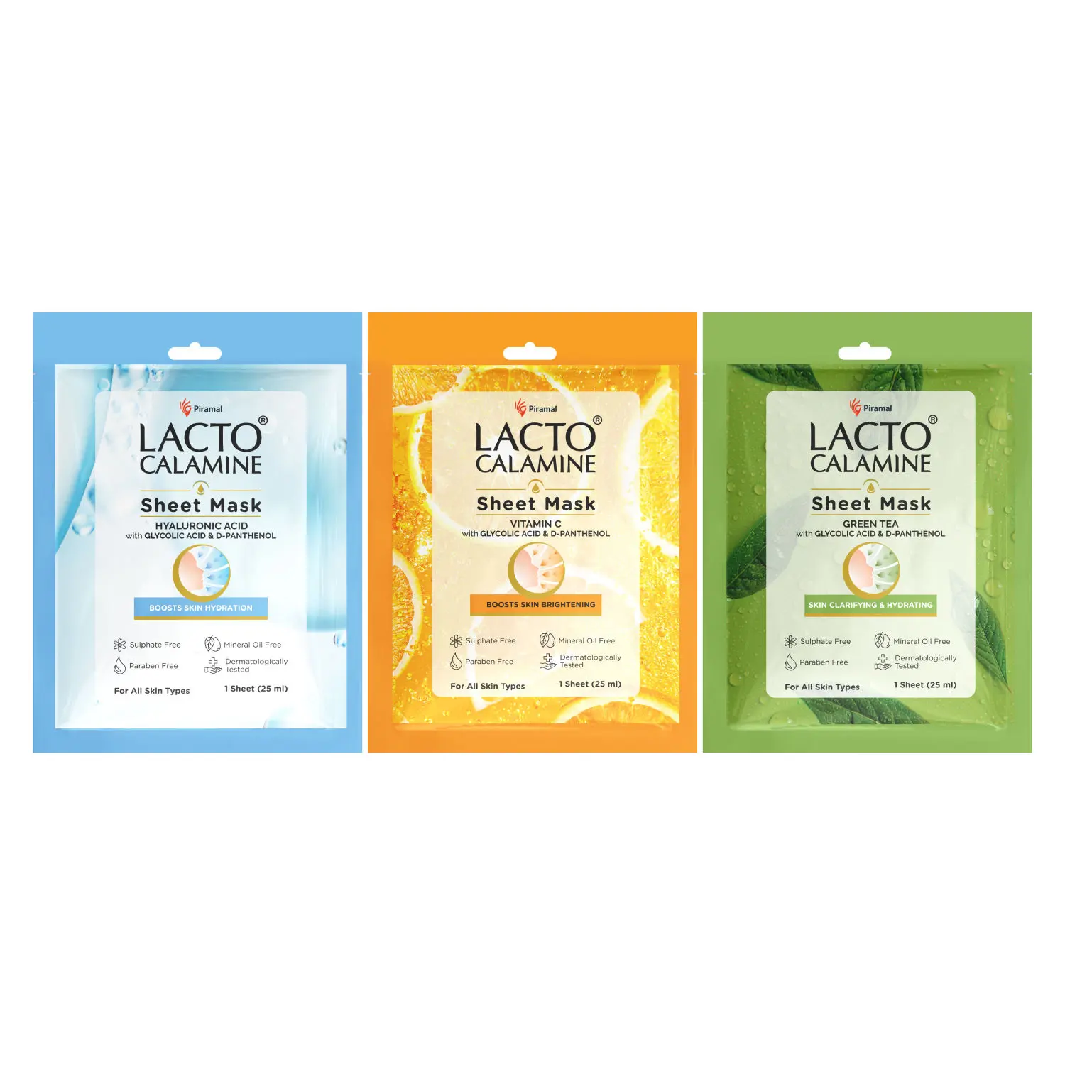 Lacto Calamine Face Sheet Masks |Brightens, Hydrates & Clarifies |3 Pcs. |75 g