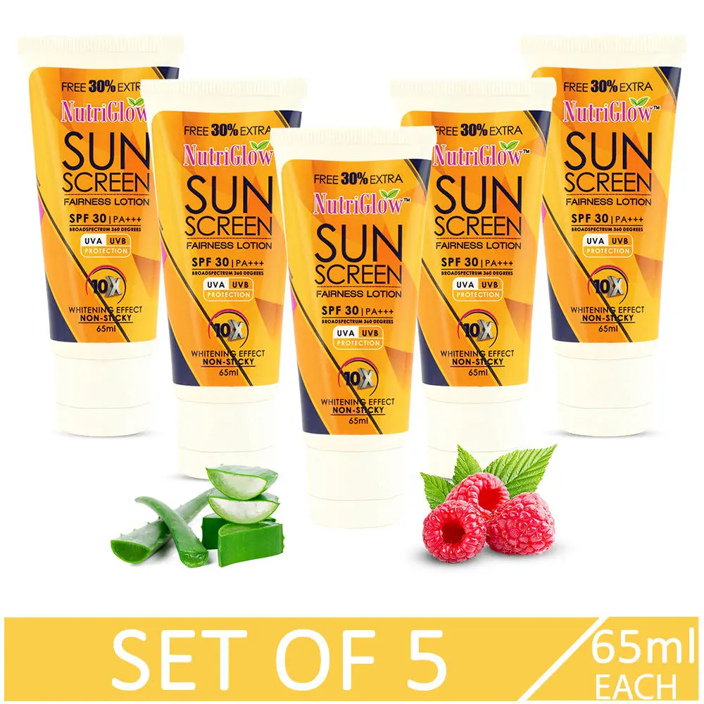 NutriGlow Set of 5 Sun Screen Fairness Lotion SPF 30|PA+++/ UVA & UVB Protection/ Whitening Effect/ Non-Sticky (65ml each)