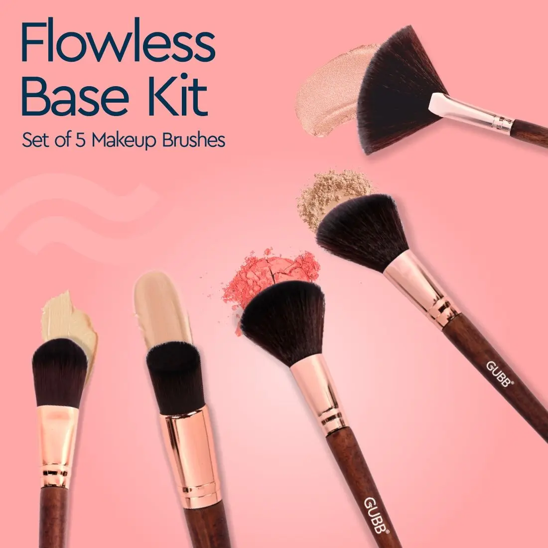 GUBB Flawless Base Kit Set Of 5 Makeup Brushes (Foundation Brush, Blush Brush, Fan Brush, Buffer Brush & Powder Brush)