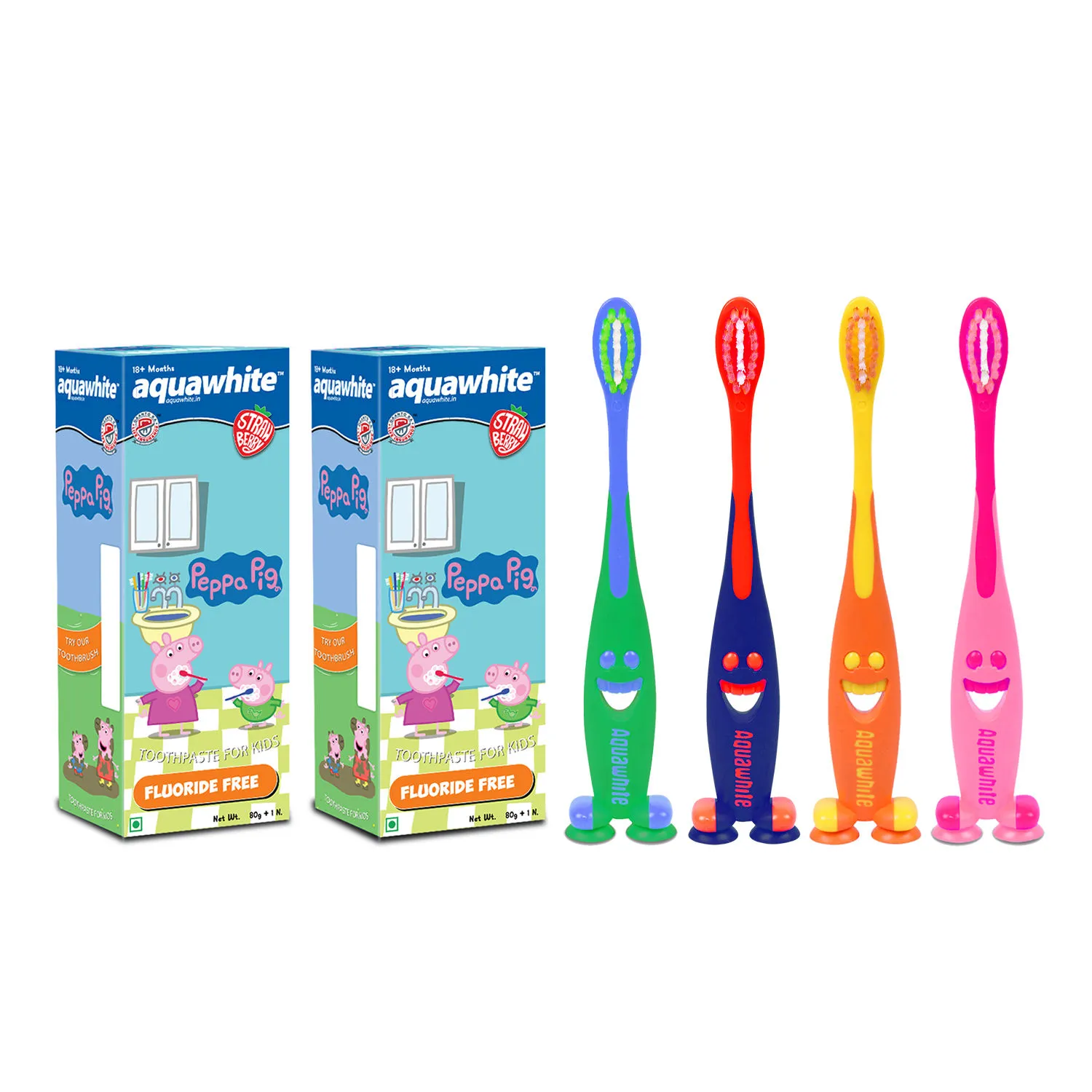 aquawhite™ Peppa Pig Junior Smiley Toothbrush 4 pcs and PEPPA PIG Toothpaste Combo