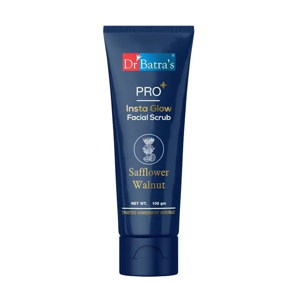 Dr Batra's PRO+ Insta Glow Facial Scrub. Exfoliates Dead Skin Cells.Safflower, Walnut, Niacinamide, 100 G.